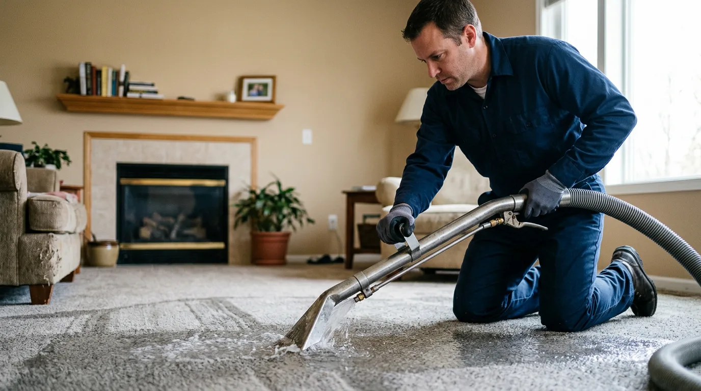 Water damage restoration technician working near Albion, IL